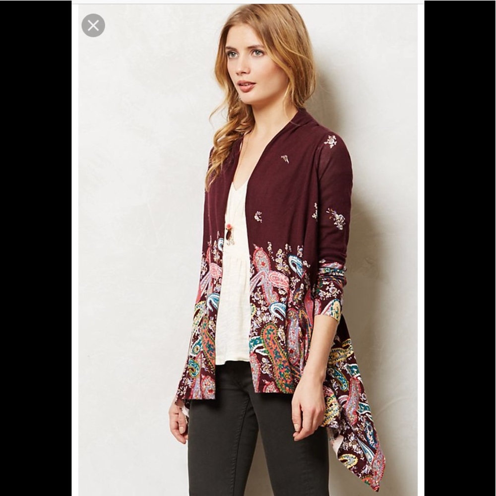 Anthropologie Plum w paisley waterfall cardigan sm